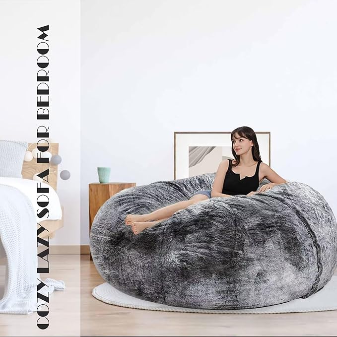 Giant Bean Bag Chair for Adults and Kids Without Filler Cozy Oversized Round Beanbag Chair Cover for Bedroom Stuffing Animal Toys, 7FT, Rose Red