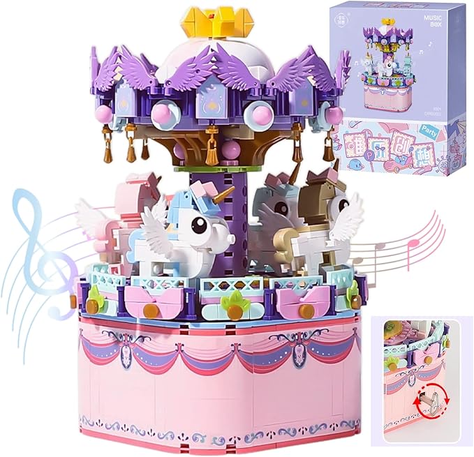 Rotating Carousel Model Building Sets with Music Box, Girls Toys 6 7 8 9 10 11 12 13 14 Years Old and up, Toys for Girls Christmas and Birthday Gifts for Adults and Kids (874pcs)
