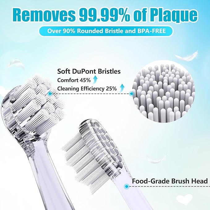 DADA-TECH Toddler Electric Toothbrush Kids Age 1-2-3 Years Old, Baby Electric Toothbrush with LED Light 2 Minutes Timer 4 Vibrating Heads for Infants Toothbrush 6 to 12 Months and Up (Blue)