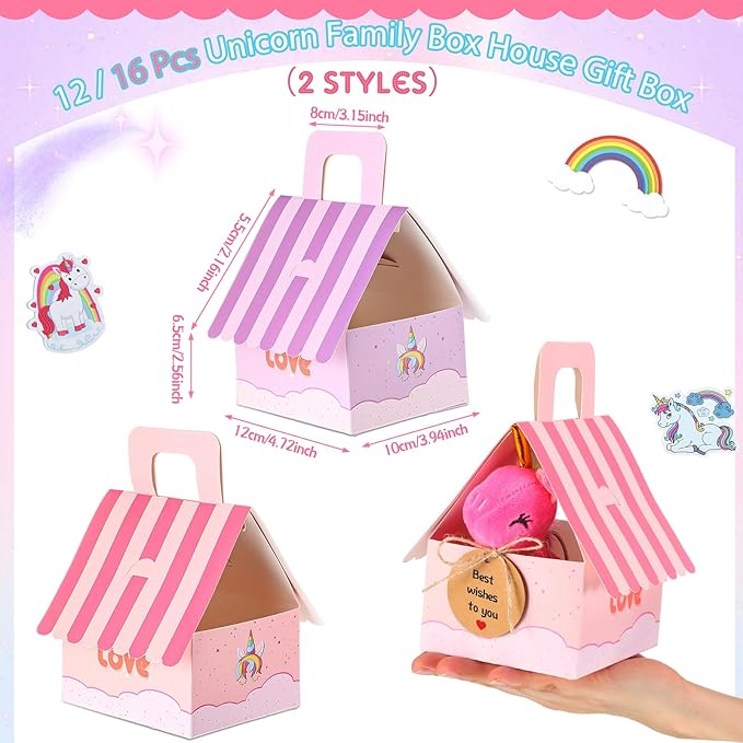 Remuuly Valentines Unicorn Party Favor for Girls Mini Unicorns Stuffed Animals Bulk Plush Keychains Gift Box Bracelet Sticker for Goodie Bag Birthday Students(88 Pcs)