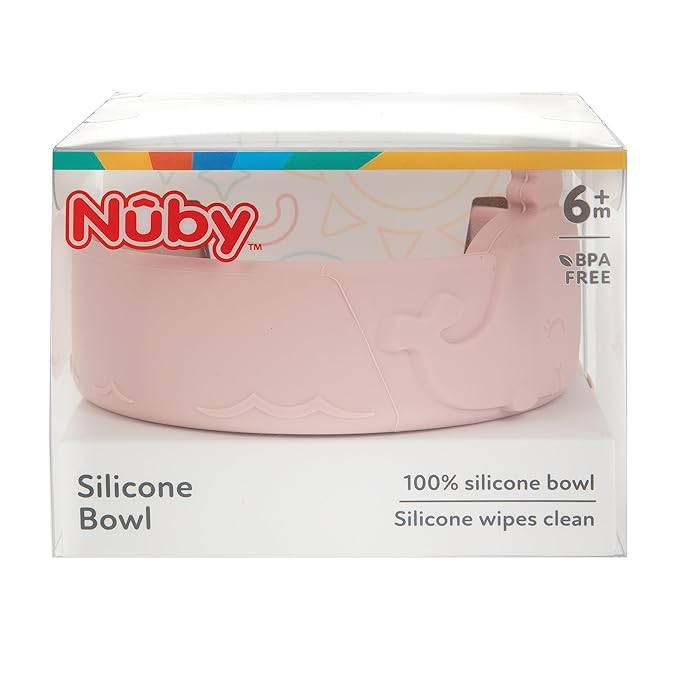 Nuby Animal Friend Silicone Round Bowl - Toddler Bowl - 6+ Months - Pink Whale Bowl
