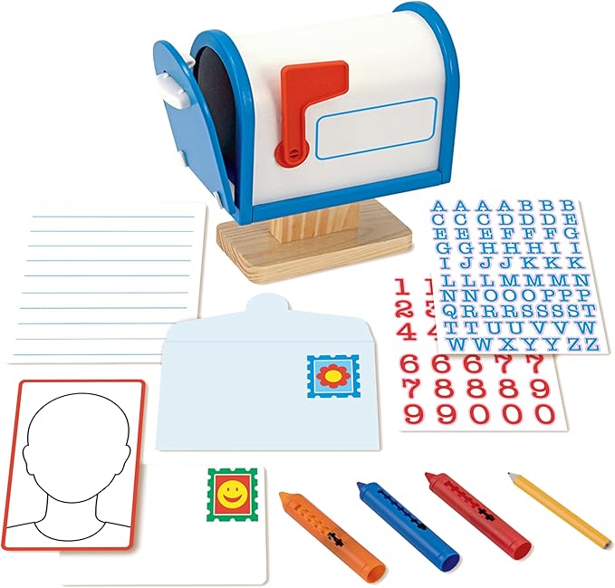Melissa & Doug My Own Wooden Mailbox Activity Set and Educational Toy Kids Toy Mailbox With Reusable Letters And Post Cards, Pretend Play For Preschoolers And Kids Ages 4+