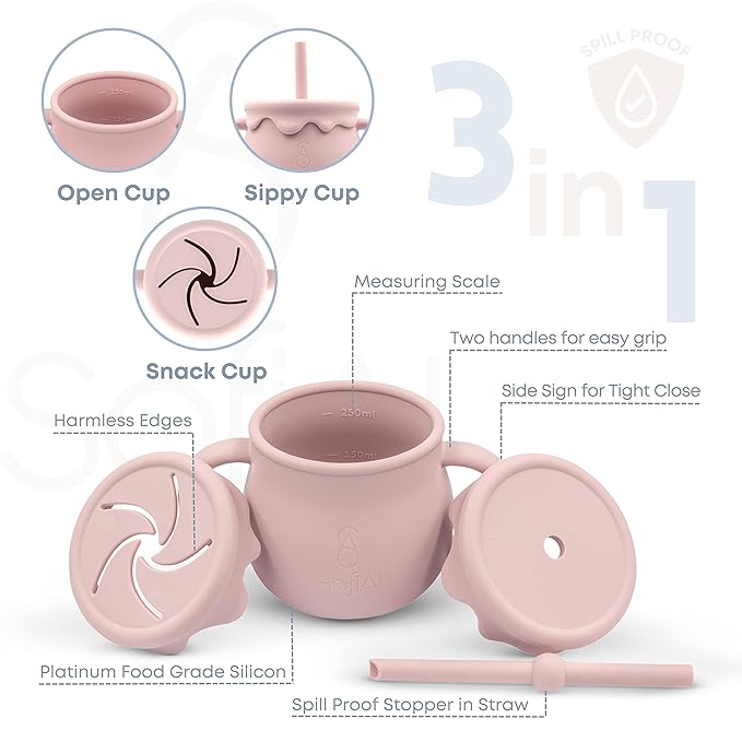 All In One Silicone Baby Feeding Set By SofiAl - Safe for 6-12 Months - Non-Toxic Baby Led Weaning Supplies - Toddler Self Feeding Utensils - BPA-Free - Mess Free Baby Feeding Essentials