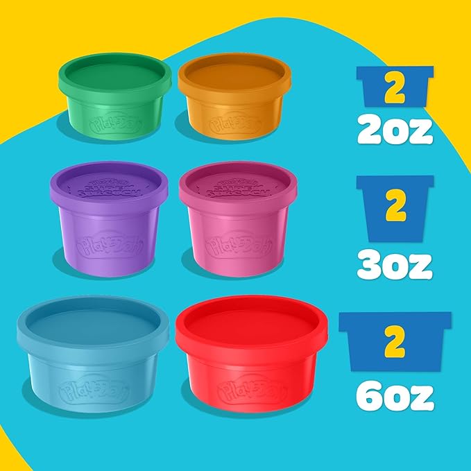 Play-Doh 6 Variety Compounds–Super Stretch, Play Foam, Butter, Cloud Dough for Kids, Sensory Dough, Kit, Gifts for Kids, Popular Kids Toys, Party Favors for Kids 8-12, Compound Packs