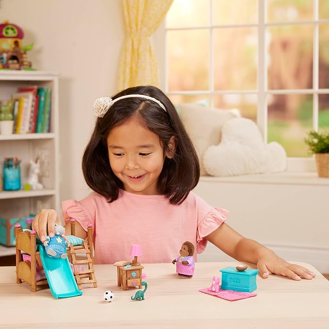 Li'l Woodzeez Bunk Beds Playset – Miniature Bedroom Furniture and Accessories – 18pc Toy Set with Bed, Toys, Book, and More – Gifts for Kids Age 3+