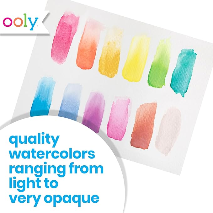 Ooly Chroma Blends Pearlescent Watercolor Set, 12 Colors, Watercolor Pack for Creative Kids and Adults, Vibrant Colors in a Portable Case, Art Supplies for Ages 6 and Up, Brush Included