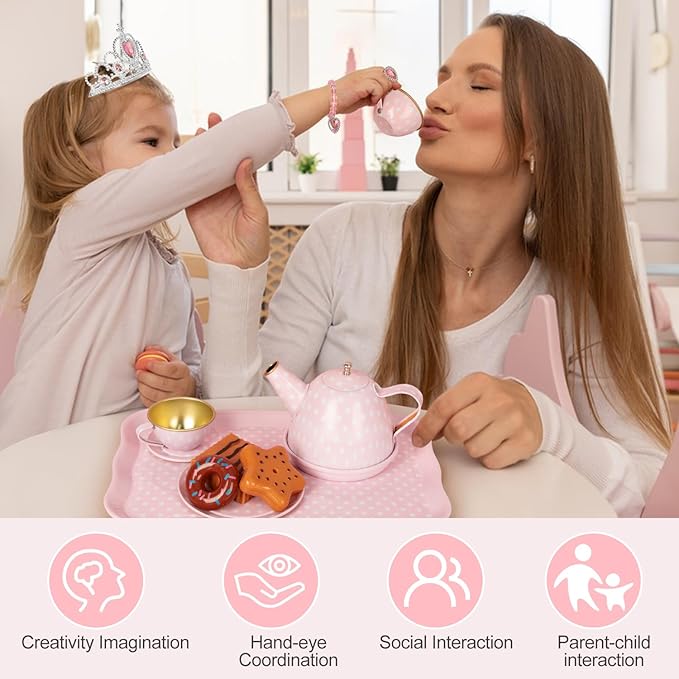 Tea Party Set for Little Girls, 49PCS Princess Tea Time Toys Including Tea Set Dessert Carrying Case, Kids Kitchen Pretend Playset, Tea Set for Girls Birthday Toddler Gifts Age 3-8