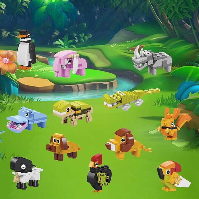 Party Favor for Kids, 12 in 1 Pre Filled Elephant Building Block Set-12 Pcs Mini Building Blocks Toys, STEM Building Blocks Toys,Classroom Prize Toys,Birthday Gifts,Goodie Bags,Carnival Prizes