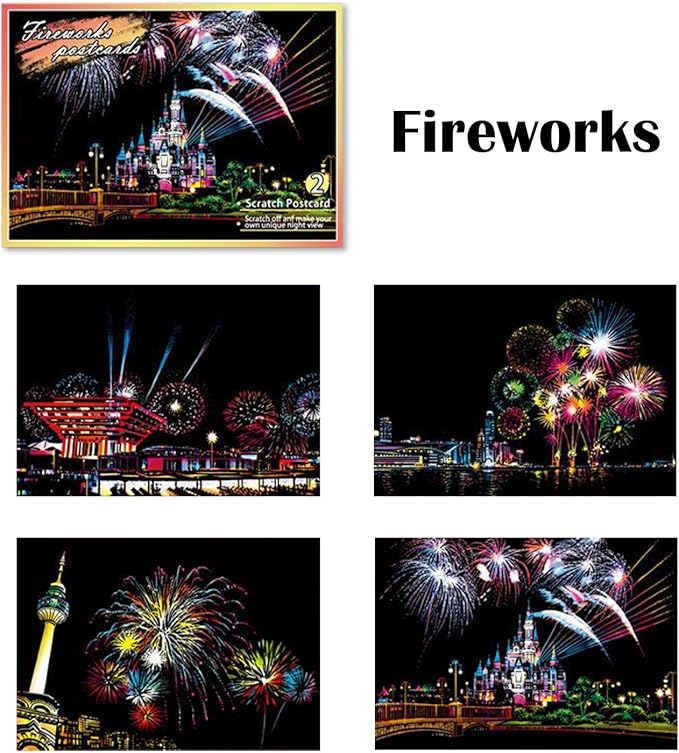 Georgie Porgy Scratch Paper Art A3 Set DIY Arts and Crafts Kits for Kids Adults, Magic Rainbow Scratch Postcard for Christmas Birthday Gift with Scratching Tools Kit (Amusement Park+ Dream Castle)