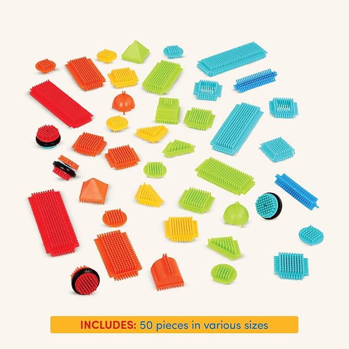 Battat- Bristle Blocks- STEM Interlocking Building Blocks- 50 pc Playset- Developmental Toys for Toddlers & Kids- Basic Builder Bucket- 2 Years +