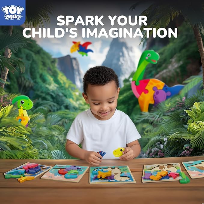 TOY Life Wooden Puzzles for Toddlers 2-4, 6 Pack Dinosaurs Puzzles for Kids Toddler 1-3, Montessori Toys for 1 2 3 Year Old, Educational Toys for Boys Girls Age 2 3 4 5, Baby Learning Toy Gifts