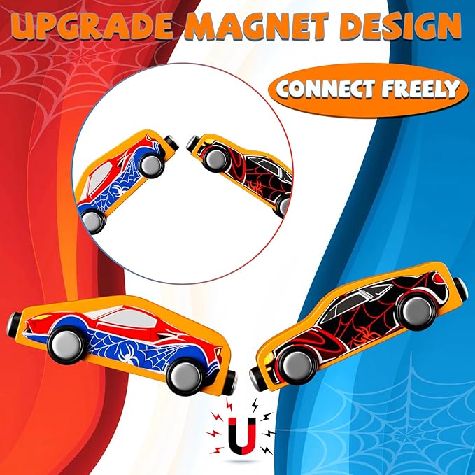 Toddler Boy Toys: 11 Magnetic Train Car Set, Spider Toys for Boys 2 3 4 Wooden Toys for Toddlers Montessori Toys Superhero Toys Toddler Cars Easter&Birthday Gifts for Kids Boys Cars Toys for Kids