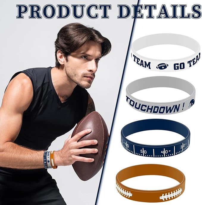 Deekin 32 Pcs Football Silicone Bracelets Football Party Favor Bracelet Football Motivational Rubber Bracelets for Men Women Fan Party Favors Sport Theme Birthday Party Supplies Gifts (Classic)