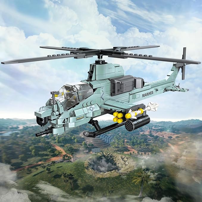 597 Pcs AH-1Z Viper Helicopter Building Set,STEM Military Army Airplane Building kit,Plane Model Collectible Home Decor,Air Force Building Block Toys,Military Toy Gifts for Kids Teens Adults