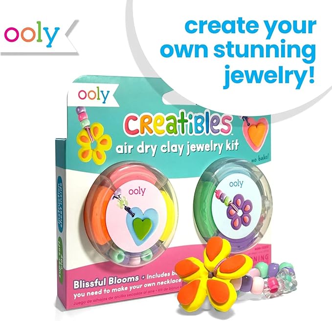 Ooly Creatibles Air Dry Clay Jewelry Kit for Kids, DIY Art Jewelry Making Kit with 6 Clay Colors, Beads, Shaping Tool, and Elastic Yarn, Non-Toxic Craft Supplies for Kids Ages 6 and Up