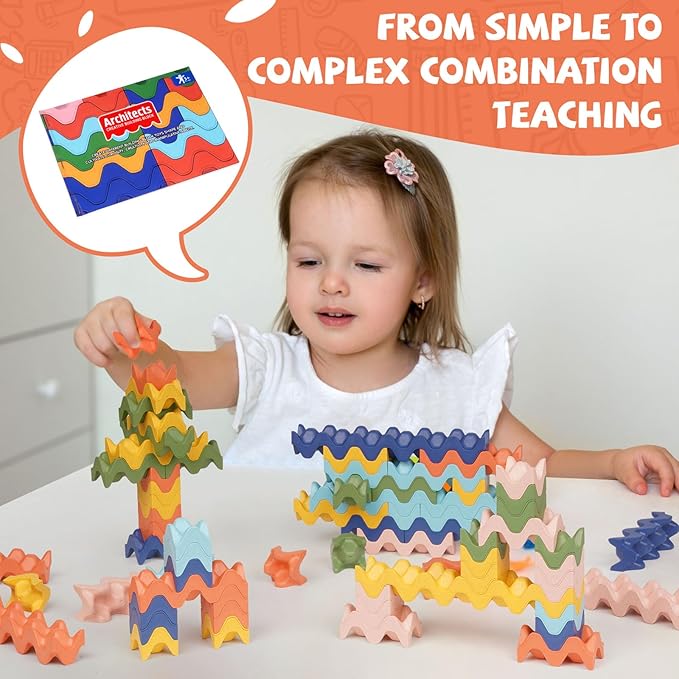 Colorful Building Blocks for Kids STEM Building Toys Montessori Educational Construction Toys Interlocking Solid Creative Stacking Blocks for Toddlers Preschool Boys and Girls Aged 3-8