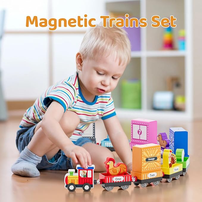 Wooden Animal Toy Train Set,Toddlers Toys for 1-3,Montessori Toys for Toddlers，Magnetic Train Toys,Preschool Educational Learning Toy,Sensory Toys for Kids,Ideal Gifts Boys, Girls