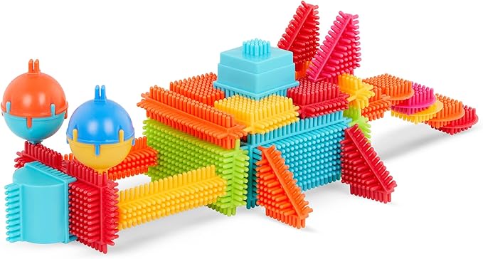 Battat- Bristle Blocks- STEM Interlocking Building Blocks- 80 pc Playset- Reusable Storage Bucket- Developmental Toys for Toddlers & Kids- Big Value Case- 2 Years +