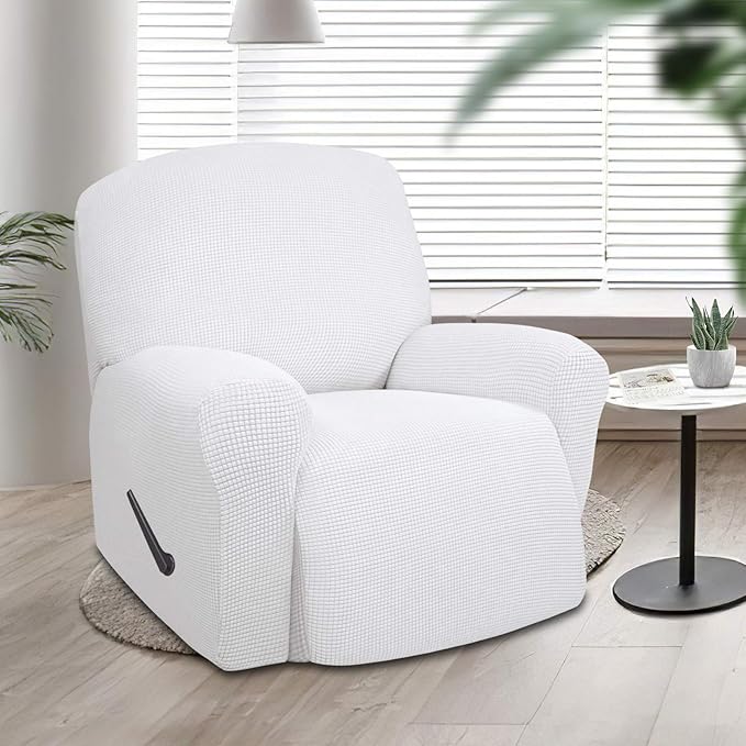 Easy-Going Oversized Recliner Stretch Sofa Slipcover Sofa Cover 1 Piece Furniture Protector Couch Soft with Elastic Bottom Kids,Polyester Spandex Jacquard Small Checks(Oversize Recliner,Snow White)