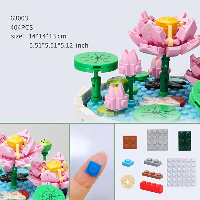 Lotus Flower Building Set Cute Botanical Collection Flower Bonsai Plant Simulation Pot Plant Artificial Particle Construction Building Bricks Toy 6+ Pink 404PCS,Compatible Classic Bricks 63003