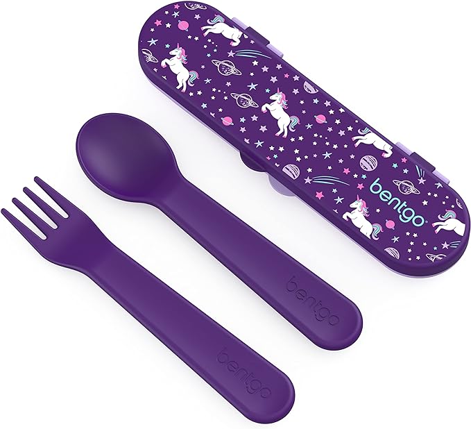 Bentgo Kids Utensil Set - Reusable Plastic Fork, Spoon & Storage Case - BPA-Free Materials, Easy-Grip Handles, Dishwasher Safe - Ideal for School Lunch, Travel, & Outdoors (Unicorn)