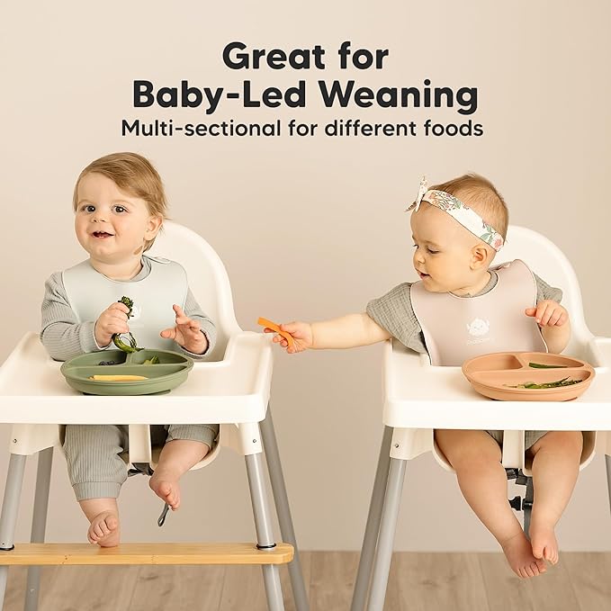 KeaBabies Suction Plates for Baby, Toddler - 3-Pack 100% Silicone Toddler Plates, Divided Baby Plates with Suction, Silicone Plates for Baby, Kids, BPA-Free, Microwave, Dishwasher Safe (Amethyst)