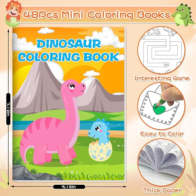 Lionoble 48 Pack Coloring Books for Kids Ages 4-8, Small Coloring Books for Kids Party Favors Bulk Birthday Gifts Goodie Bags Stuffers Classroom Activity Includes Animals Mermaid Dinosaur