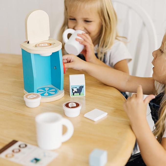 Melissa & Doug 11-Piece Brew and Serve Wooden Coffee Maker Set - Play Kitchen Accessories Pretend Play Kitchen Accessories Kids Coffee Maker Set For Girls And Boys