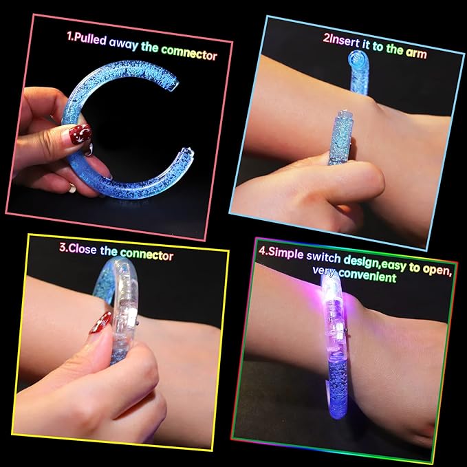 80 Pack LED Bracelets,6 Color Glow Bracelet Glow in The Dark Bracelets,Flashing Light Up Bracelet for Adults,Glow Stick Bracelet for Concerts Festivals Carnival Rave Neon Party Supplies