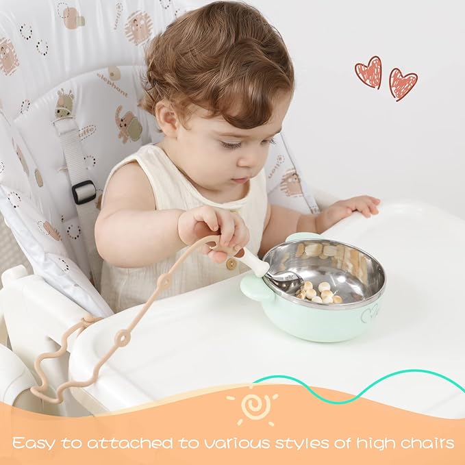 Baby Spoons Self Feeding 6 Month,SMAutoLife Toddler Utensils Holder Strap Food Grade Silicone Keep Fork and Spoon Off The Floor Great for Kids,Hook On High Chair(Orange)