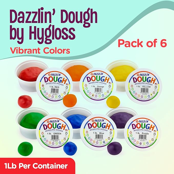 Hygloss Play Modeling Dough - 6lb. Dough Unscented - Safe & Non-Toxic for Kids Arts & Crafts - Party Favors - Classroom Supplies, 6 Assorted Colors