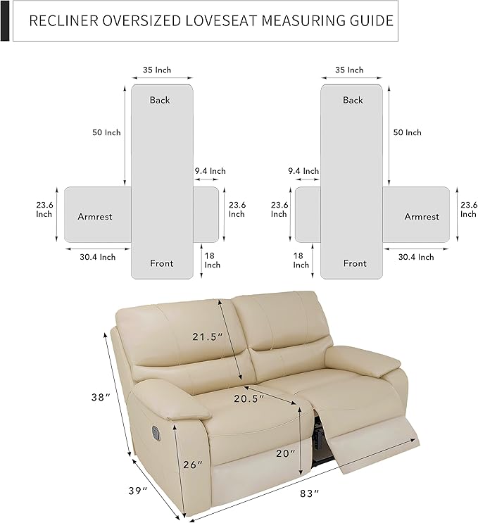 Easy-Going Recliner Sofa Cover, Reversible Couch Cover for Double Recliner, Split Sofa Cover for Each Seat, Furniture Protector with Elastic Straps for Kids, Dogs, Pets (2 Seater, Wine/Beige)