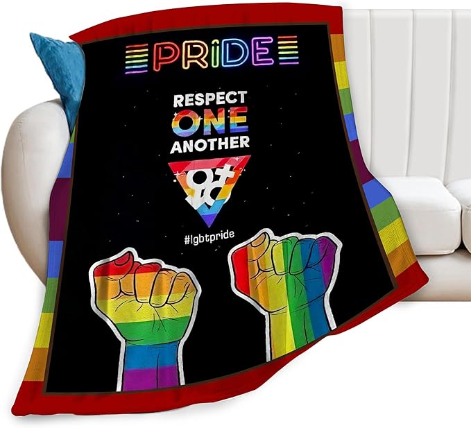 LGBT Throw Blanket Rainbow Progress Pride Blanket Soft Cozy Flannel Fleece Lightweight Plush Fuzzy LGBT Blanket Gifts for Gay LGBTQ Lesbian Transexual Friends Besties Couch Sofa Bed 40"X50"