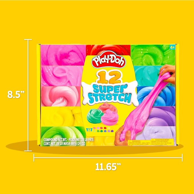 Play-Doh Super Stretch 12 Pack Playdoh Variety, Kit, Gifts for Kids, Popular Kids Toys, Party Favors for Kids 8-12, Compound Packs, Bulk Pack, Kids Gifts 8-12, Sensory Dough