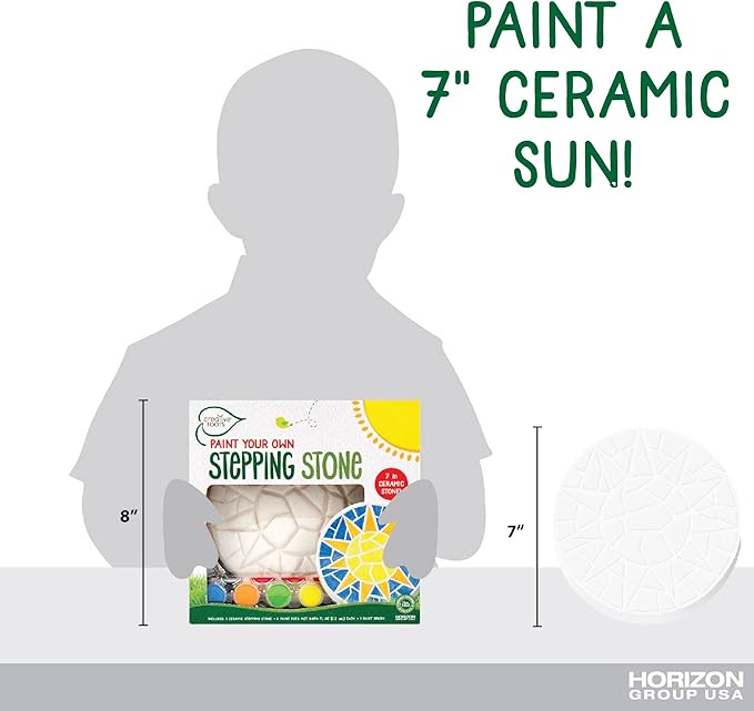 Creative Roots Mosaic Sun Stepping Stone Kit, Includes 7-Inch Ceramic Stepping Stone & 6 Vibrant Paints, DIY Garden Stone for Kids Ages 6+, Multicolor