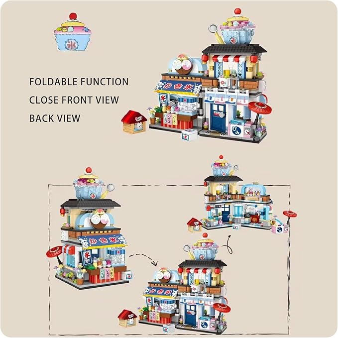 Japanese Street View Ice Drink Shop Mini Building Blocks, MOC Creative DIY Simulation Architecture, 668 Pcs Mini Simulation Architecture Construction Toy