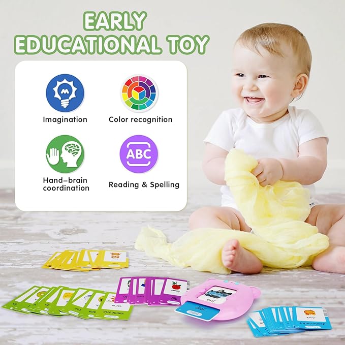 Spanish Talking Flash Cards for Toddlers 1 2 3 4 5 6 Years Boys Girls, Bilingual Toy for Kids Pocket Speech Audible Flashcards, Educational Sensory Toys