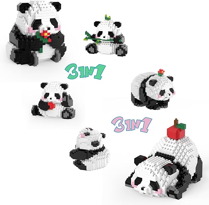 Creator 3 in 1 Animals, Mini Building Blocks Panda- 2 Pack, Party Favors- Micro Blocks Panda Toy for Kids 6+, Mini Blocks Building Sets for Adults, Birthday Gift for Boys and Girls(1626PCS)