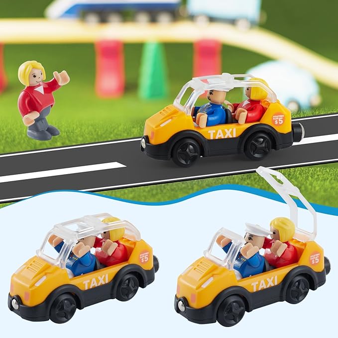 Electric Train Set Toys Wooden Magnetic Cars - Locomotive Auto Forward/Park, Gift for 3 4 5 6 Year Old Toddlers Kids Boys Truck Trains Toy, Compatible with Common Wooden Train Tracks