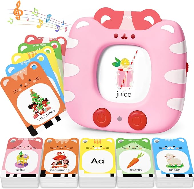 Talking Flash Cards for 2+ Toddlers Clear Voice & Thick Cards & Easy to Slide in and Out, Independent Play & Speech Development Toys, 16 Topics