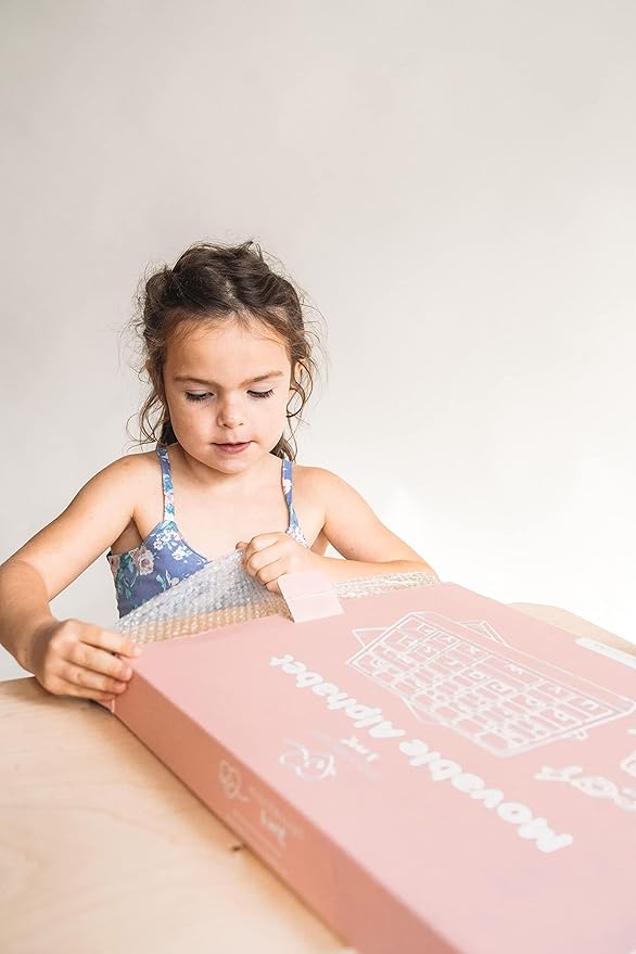Movable Alphabet Montessori Wooden Letters- Moveable Alphabet with Box Letter Mats - Lower Case Letters - Writing, Reading, Spelling, and Language Learning Materials (Red and Blue)