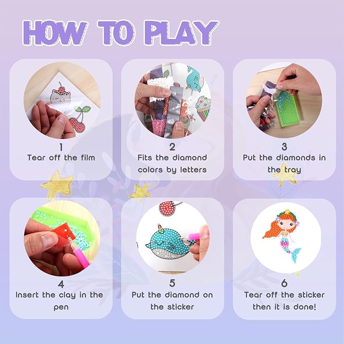 Cymbana Painting Diamond Kits for Kids 18 Pcs Princess and Their Buddy Gen Art Sticker for Kids Ages 6-8 8-12 Contains Unicorn, Mermaid