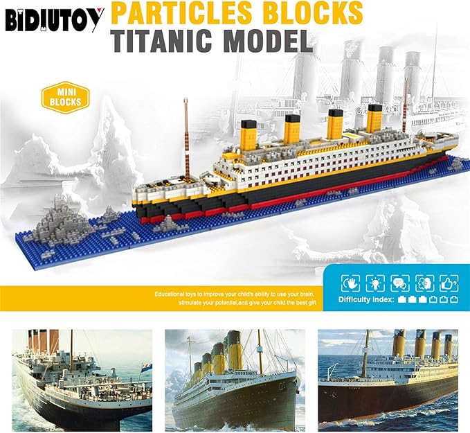 Titanic Ship Model Building Block Set, 3D Puzzle Sets DIY Educational Toys, Bricks Toy, with 1860Pcs Micro Mini Blocks, Ideal Gift for Kids and Adults
