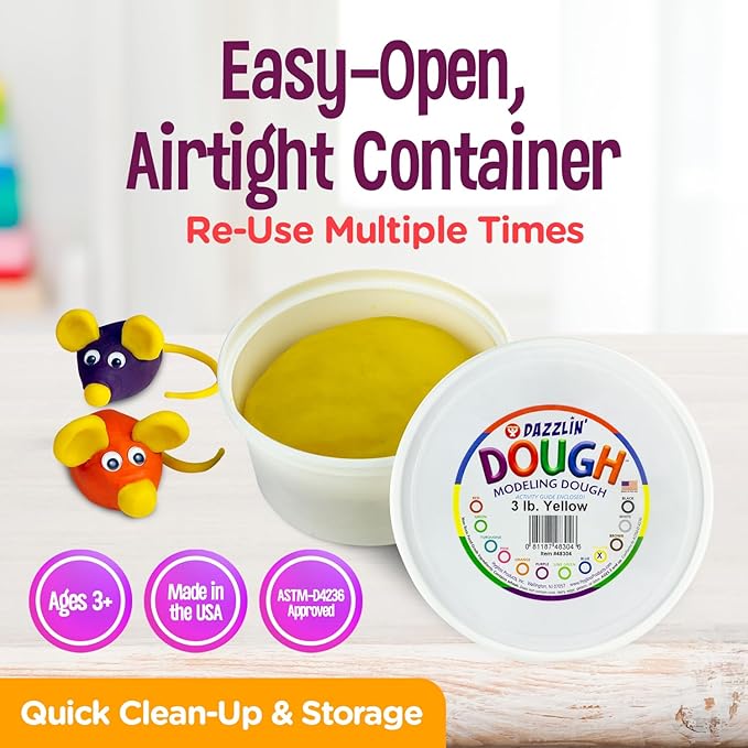 Hygloss Play Modeling Dough - Yellow Dough Unscented - Safe & Non-Toxic for Kids Arts & Crafts - Party Favors - Classroom Supplies - 3lb