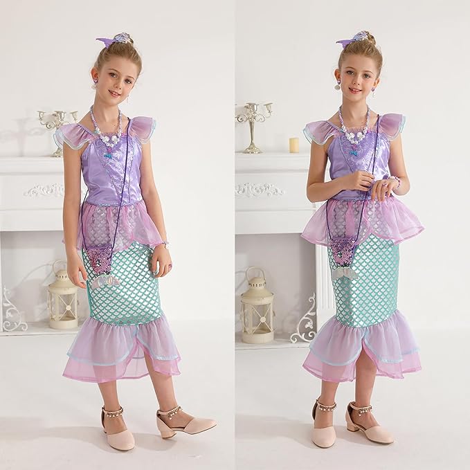 Little Girls Princess Mermaid Costume for Girls Dress Up with Accessory for Christmas Birthday Party Supplies Blue-Pink