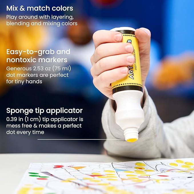 Arteza Kids Dot Markers and Activity Book, 6 Nontoxic Bingo Daubers, 50-Page Book