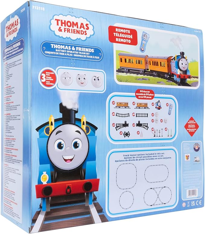 Lionel Mattel Thomas & Friends Battery O Gauge Toy Train Set with Remote, Locomotive, Train Cars, & Track with Authentic Train Sounds, Lights, & Water Vapor Smoke Effects for Kids 4+