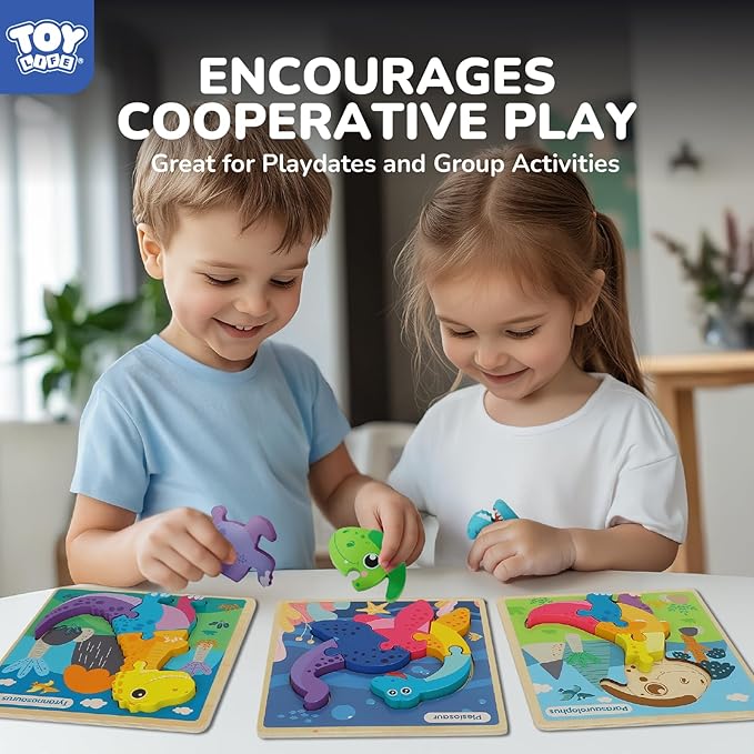 TOY Life Wooden Puzzles for Toddlers 2-4, 6 Pack Dinosaurs Puzzles for Kids Toddler 1-3, Montessori Toys for 1 2 3 Year Old, Educational Toys for Boys Girls Age 2 3 4 5, Baby Learning Toy Gifts