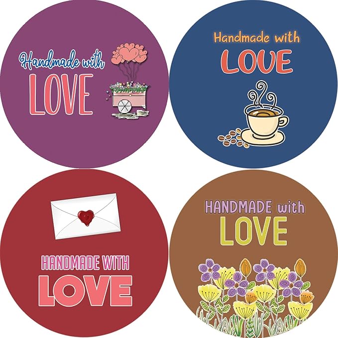 Creanoso Handmade with Love Stickers - Floral (10-Sheet) - Colorful and Unique Designs Perfect for Any Occasions as Gifts, Party Favors, or for Personal Use