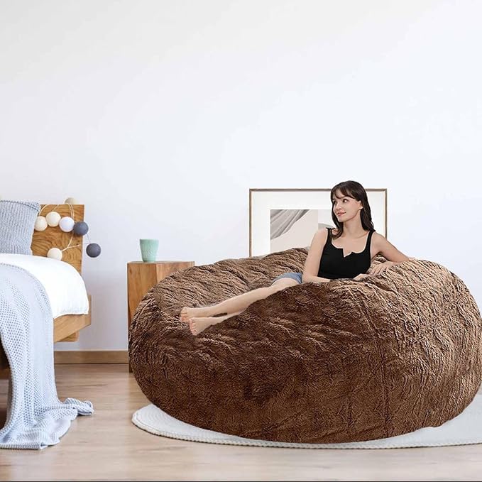 Bean Bag Chair for Adults Kids Without Filling Comfy Oversized Round Lazy Sofa Bean Bag Cover for Stuffed Animal Storage Bedroom Living Room Chairs, 6FT, Yellow